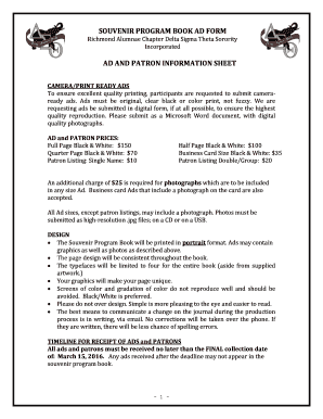 Fillable Online SOUVENIR PROGRAM BOOK AD FORM AD AND PATRON Fax Email ...