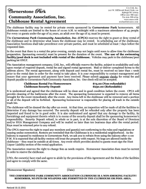 Cornerstone Park Clubhouse Rental Application - Community ...