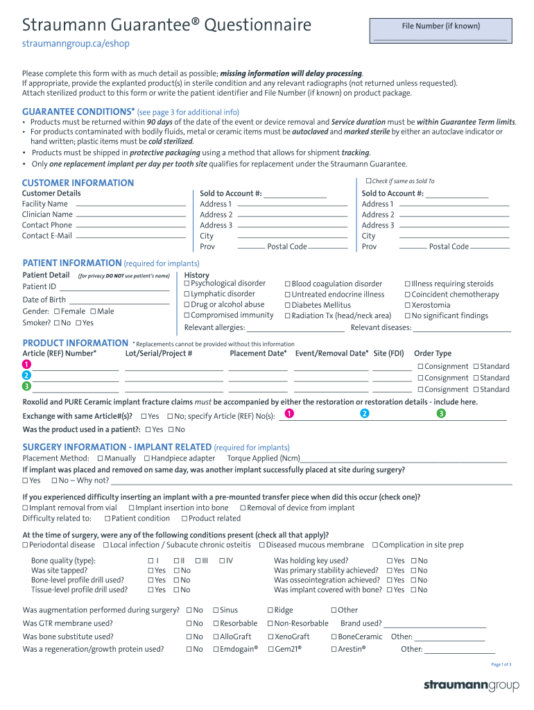 straumann implant return form Preview on Page 1