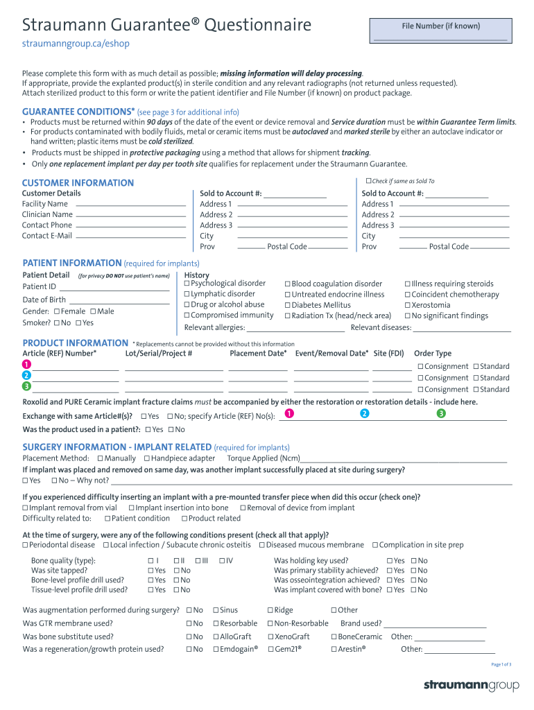 canada straumann guarantee form Preview on Page 1