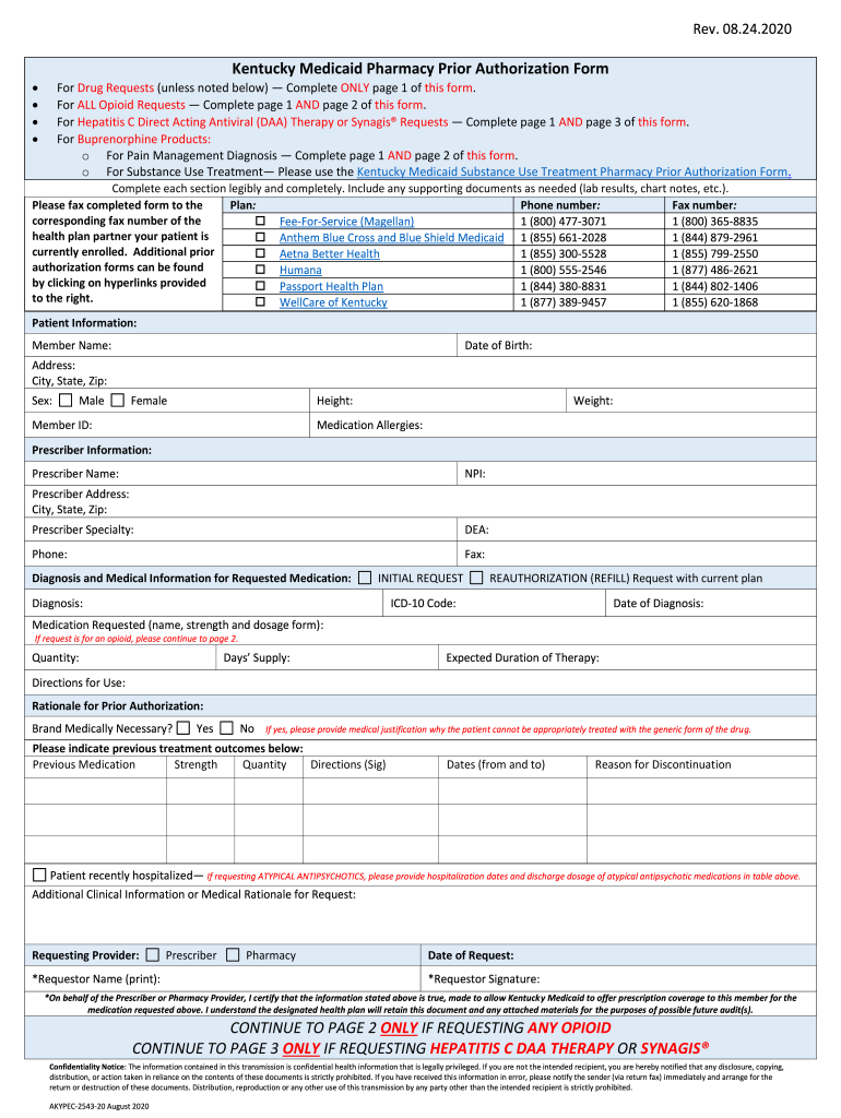 KY Anthem Medicaid Pharmacy Prior Authorization Form 2020 ...