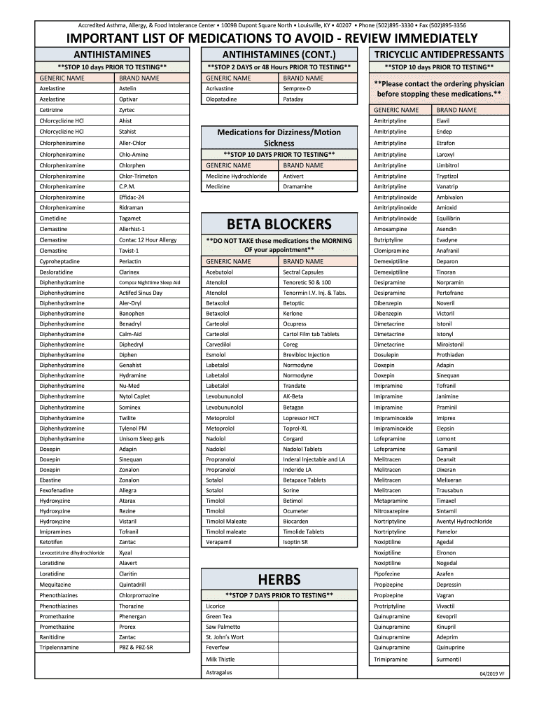 Fillable Online Accredited Asthma, Allergy, & Food Intolerance Center