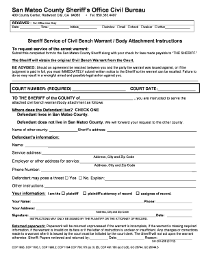Fillable Online Smso Sh Civ 208 Civil Bench Warrant Service