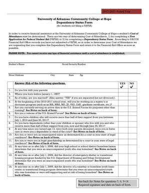 University of Arkansas Dependency Status Form