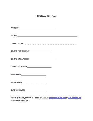 DUNS and FEIN Number Form