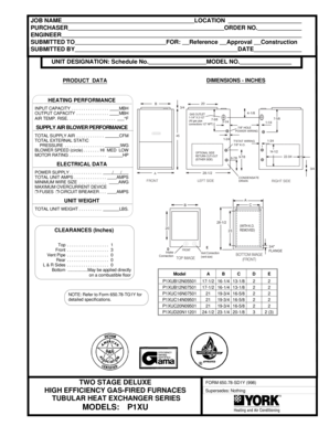 Two Stage Deluxe Furnace Specification Form