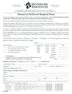 Manual of Millwork Request Form