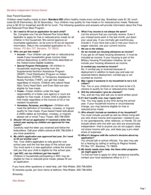 Bandera ISD Free and Reduced-Price School Meals Application