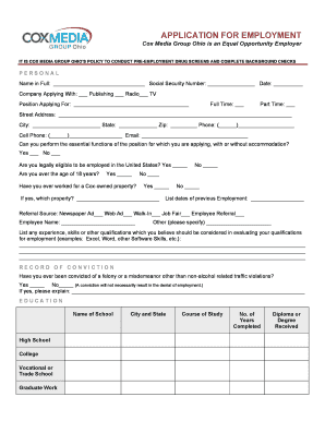 Cox Media Group Ohio Employment Application