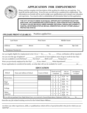 City of South Bend Employment Application