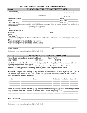 Safety Performance History Records Request