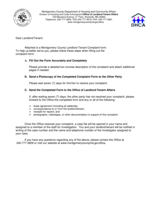 Montgomery County Landlord-Tenant Complaint Form