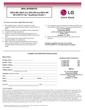LG Headset Mail-In Rebate Form