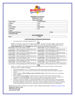 Basketball Tournament Registration Form