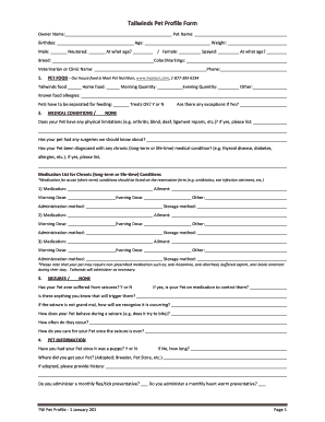 Tailwinds Pet Profile Form