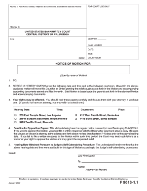 Notice of Motion for Bankruptcy Court