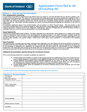 Bank of Ireland Employment Application Form