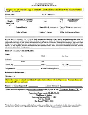 Request for a Certified Copy of a Death Certificate