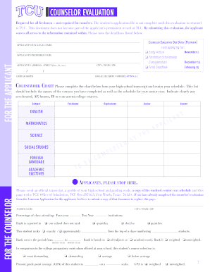 Counselor Evaluation Form for Undergraduate Admission