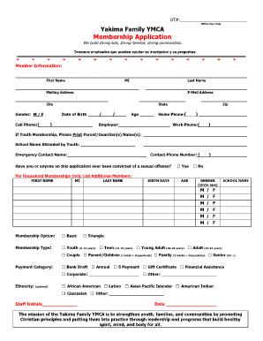 Yakima Family YMCA Membership Application