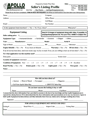 Apollo Equipment Listing Form