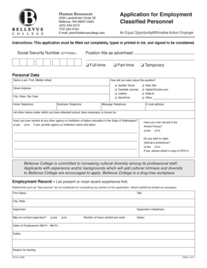Human Resources Application for Employment