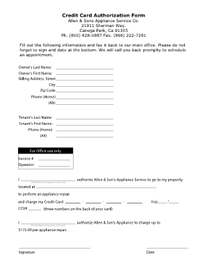 Credit Card Authorization Form
