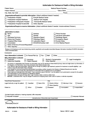 Authorization for Disclosure of Health or Billing Information