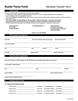 Auxier Focus Fund IRA Asset Transfer Form