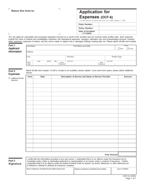 Application for Accident Expenses (OCF-6)