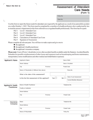 Attendant Care Needs Assessment Form