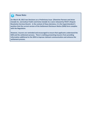 Settlement Disclosure Notice for Statutory Accident Benefits