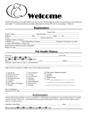 Pet Health Registration Form