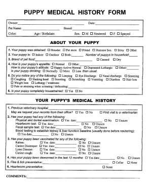 Puppy Medical History Form
