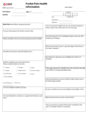 Pet Health Information Form
