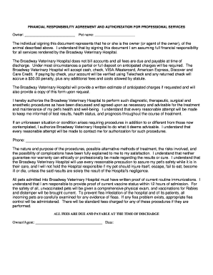 Financial Responsibility Agreement for Veterinary Services