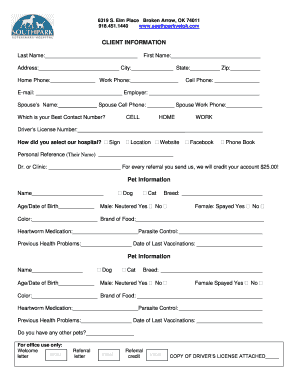 Veterinary Client Information Form