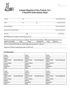 Client Pet Information Sheet