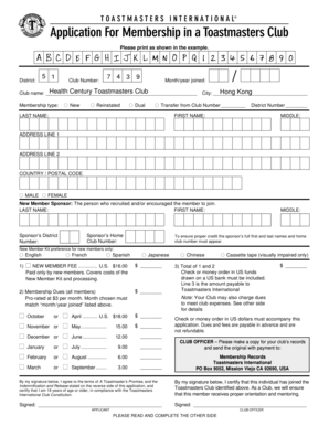 Toastmasters Club Membership Application