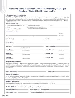 University of Georgia Mandatory SHIP Enrollment Form