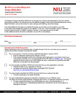 Independent Student Re-Evaluation Form 2010-2011