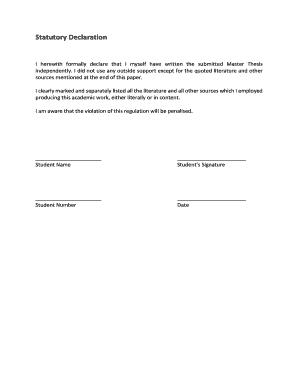 Statutory Declaration for Master Thesis