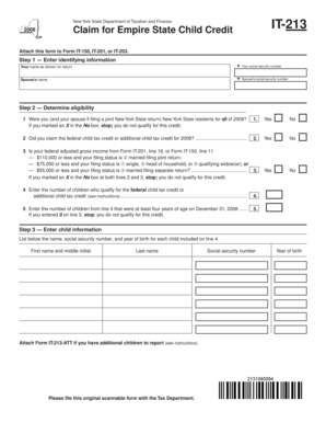 New York Empire State Child Credit Form IT-213