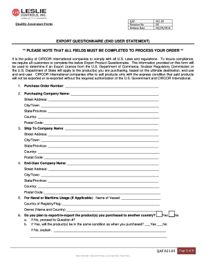 Export Product Questionnaire