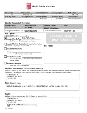Mobile Website Worksheet
