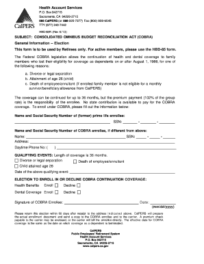 CalPERS C.O.B.R.A. Election Form for Retirees