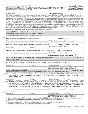 Intersegmental General Education Transfer Curriculum Form