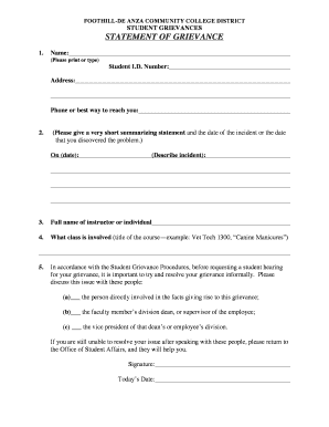 Foothill-De Anza Student Grievance Form