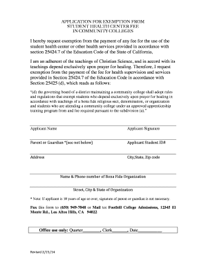 Health Fee Exemption Form - Foothill College - foothill fhda