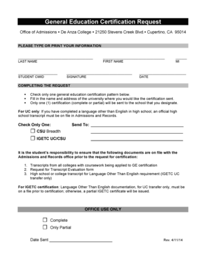 General Education Certification Request